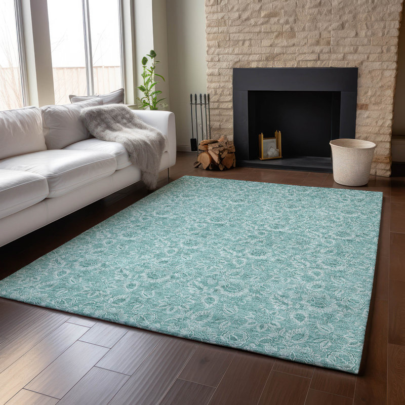 Premium Machine Washable Prisco Teal Rug, Rectangle 9' x 12'