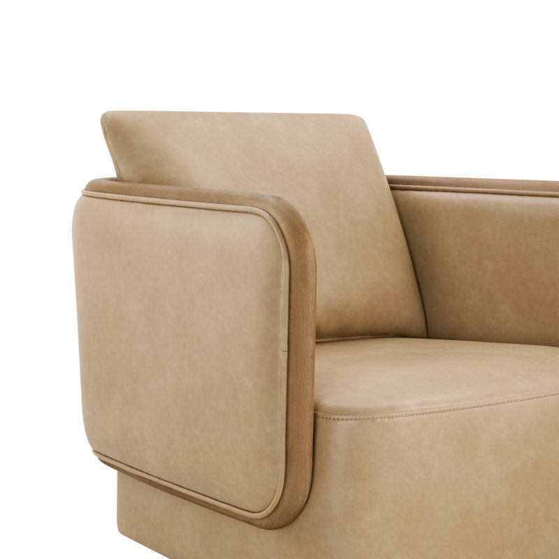 Fauteuil d'appoint rembourré et pivotant en cuir, Beige