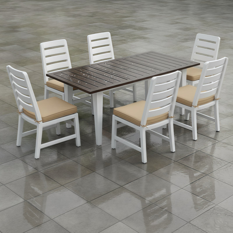 Ensemble repas de patio 6 pièces peu encombrant avec trou pour parasol et coussins moelleux - parfait pour les réunions de famille!