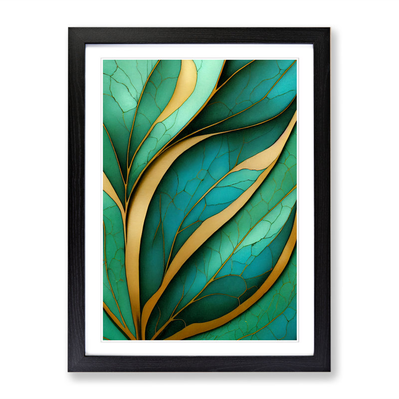 Tywonne Ivy Leaf Expressionism Style Vol.2 - Picture Frame Print, Black, 64cm H x 46cm W x 2cm D