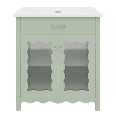 Meuble-lavabo 30 pouces avec pieds en verre trempé et en bois d'hévéa