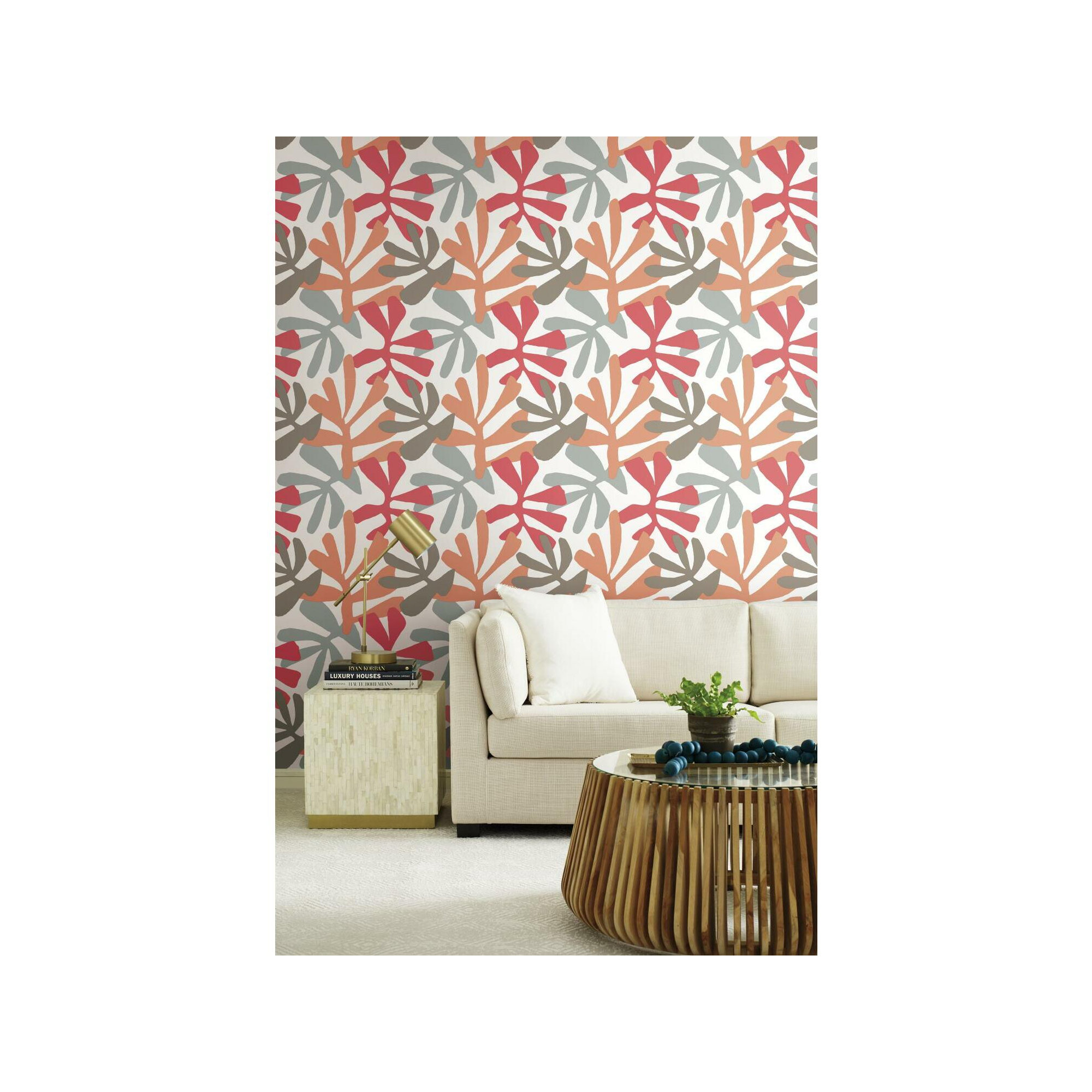 Peel & Stick Floral Wallpaper, Coral/Beige