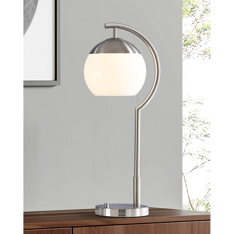 Tenlie 26.5" H Table Lamp, White, Brushed Nickel