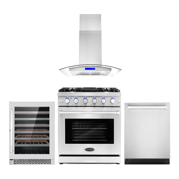 4 Piece Kitchen Package with Wine Refrigerator & 30" Freestanding Gas Range