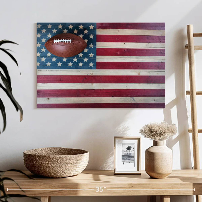 Drapeau américain et football de Borges, H 34 po x l 51 po
