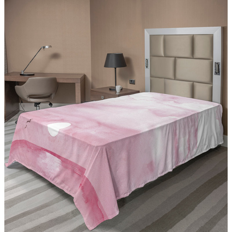 Ambesonne Pink Top Flat Sheet Sunrise Birds Horizon Art Pink White, Twin