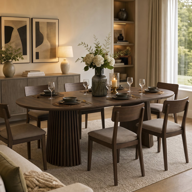 Versatilea Extendable Modern Dining Table with Oval Design, Walnut