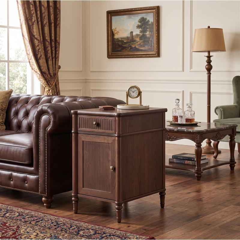 Eckhoff Transitional 16''W 1-Drawer Fluted End Table with Adjustable Shelf