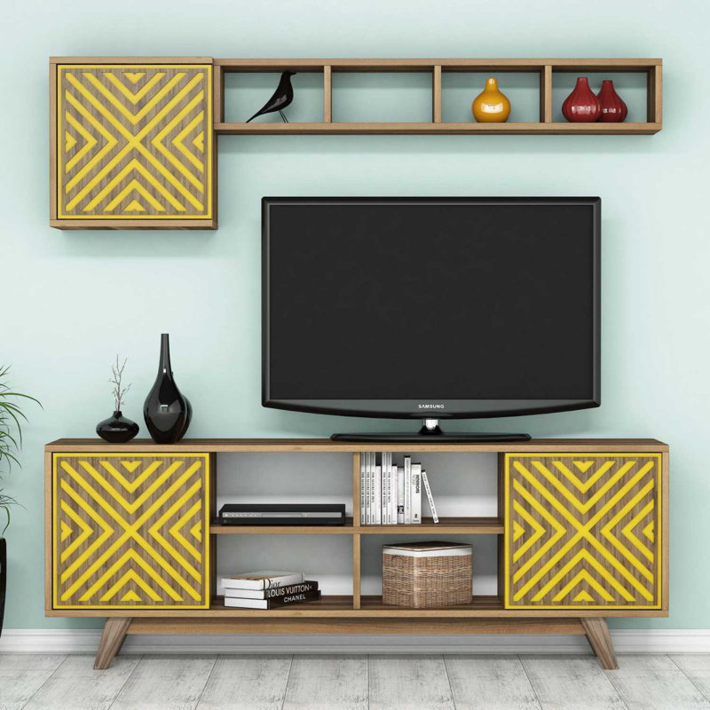 Abasi Unfinished Entertainment Centre for TVs up to 60", Walnut/Yellow