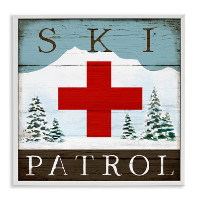 Ski Patrol Rustic Cabin Sign Snowy Forest Mountain Framed Giclee Texturized Art By Elizabeth Tyndall