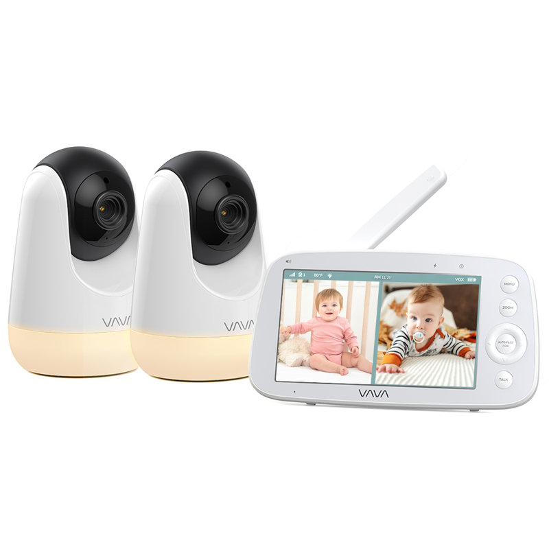 Moniteur vidéo pour bébé sans connexion Wi-Fi, moniteur pour bébé à écran plat de 5 po avec écran divisé de 2 Hp avec 2 caméra et audio, vision nocturne infrarouge, zoom 2x, longue portée de 900 pi, batterie de 4500 mah, conversation audio bidi