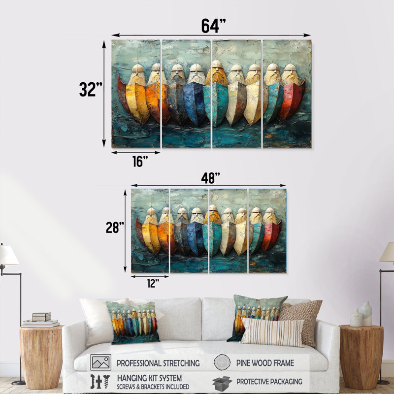 Vikings Shield Wall Stronghold IV - ensemble d'art mural d'art Vikings, H 28 po x l 48 po