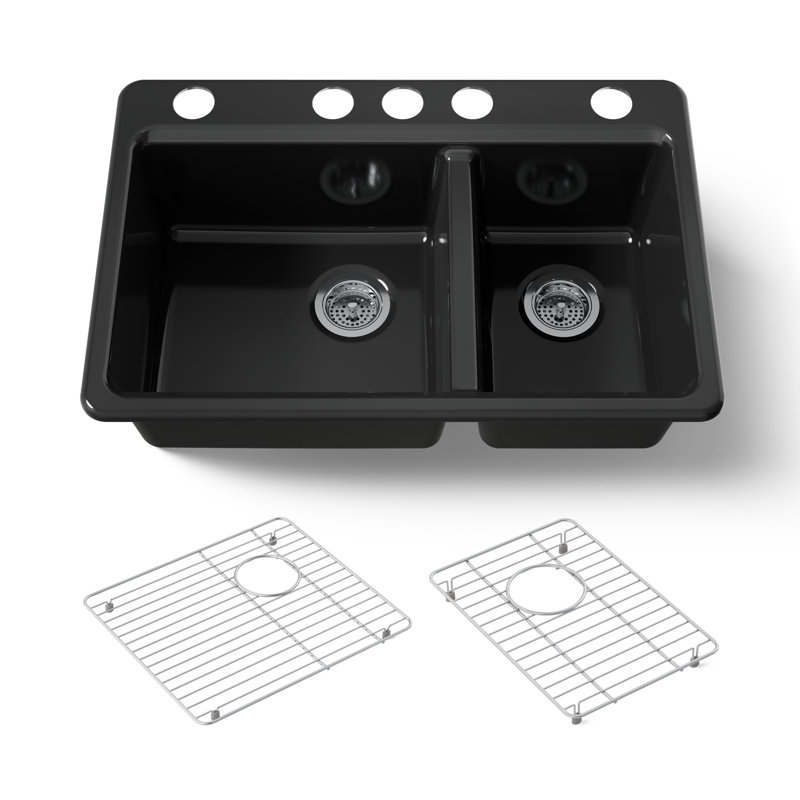 Riverby 33 In. Undermount Double-Bowl Kitchen Sink, Black