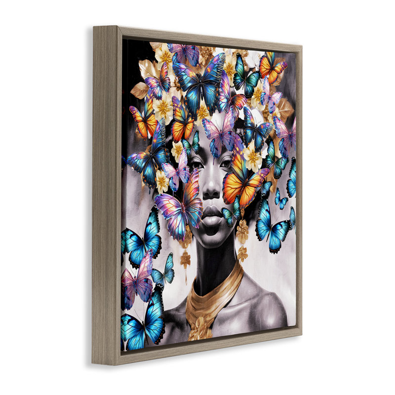 "Butterfly Flight", art mural sur toile brune encadrée, par Kim Allen, H 18 po x l 18 po, Cadre flottant orme Montalcino