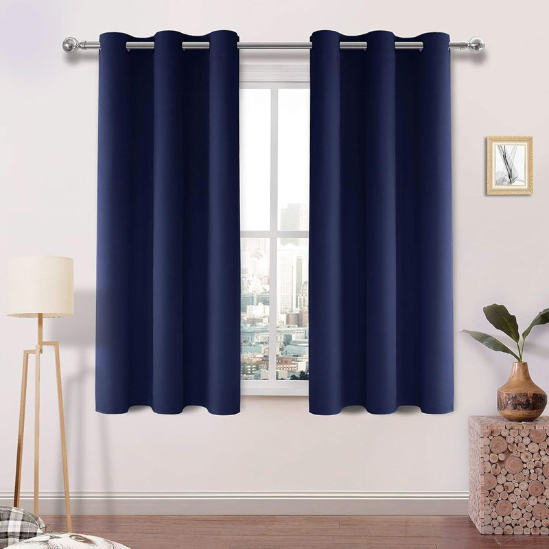 2 Thick Panels Room Darkening Blackout Curtains, Thermal Insulated Block Out Light Grommet Drapes, 38" W x 45" L, Navy Blue