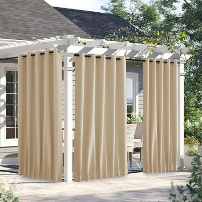 Outdoor Patio Curtains 2 Panels Windproof Top Grommet & Back Tab Bottom, Thermal Insulated Drapes Keep Privacy for Yard/Porch with Ropes for Fixed