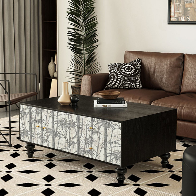 47.24" Black Solid Wood Rectangular Coffee Table