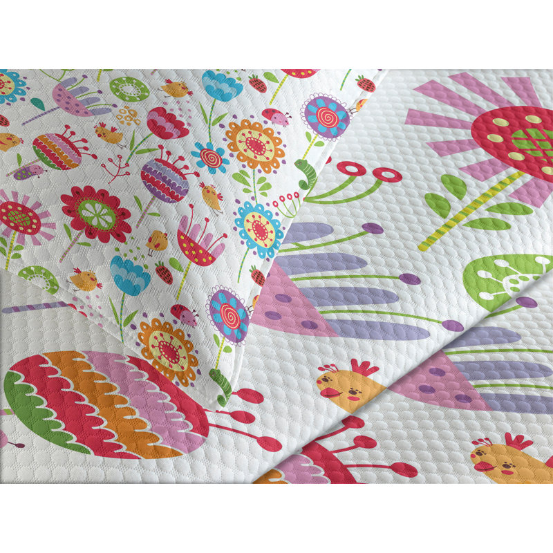 King Size Multicolor Floral Polyester Bedspread Set