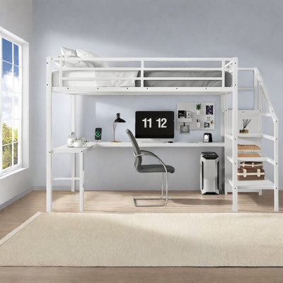 Lits avec rangement et bureau, mezzanine moderne en métal pour les chambres à coucher