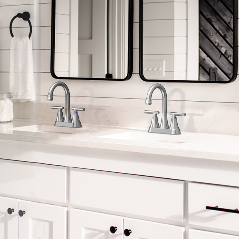 Centerset 2-handle Bathroom Faucet with Drain Assembly, Stainless Steel