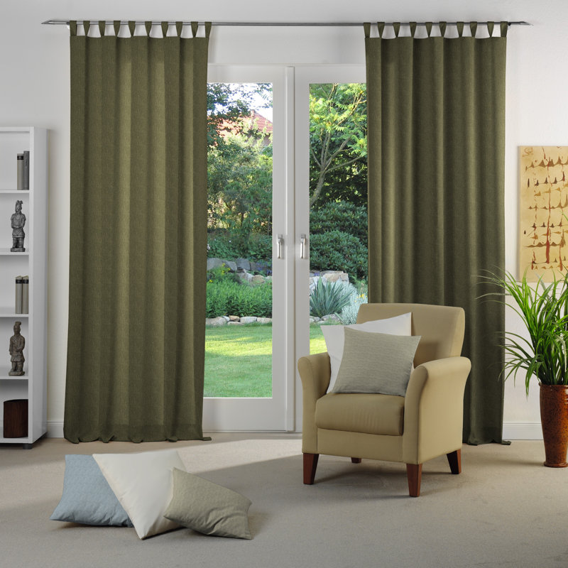 Branton Tab Top Curtain Single Panel, opaque, 132cm Width x 175cm Drop, Dark green