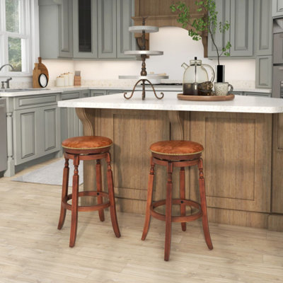 Swivel Bar Stool Set Of 2 With Upholstered Seat And Rubber Wood Frame -  Alcott HillÂ®, 2DE17F6F963F4A1D90F3C137338F70E7