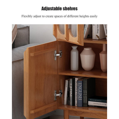 Bibliothèque pratique en bois massif avec portes en verre et rangement fermé