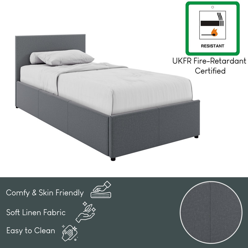 Enya Upholstered Ottoman Bed, UKFR Certified, Single (3'), Dark Grey