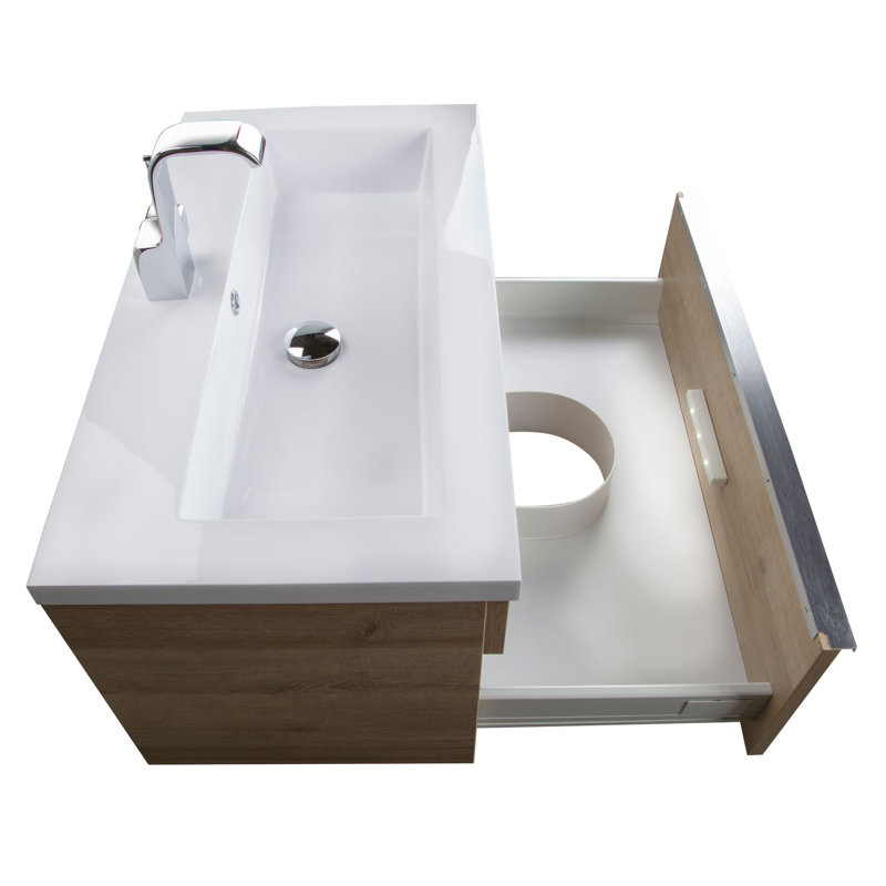 Trough 30'' Single Sink Bathroom Vanity with Cultured Marble Top, Organic