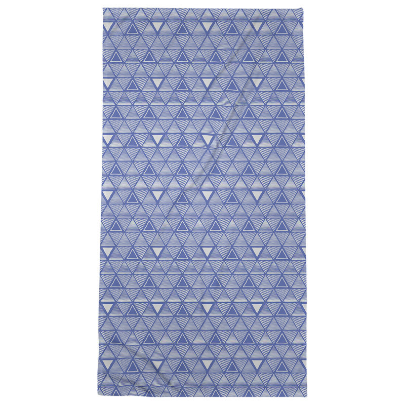 Serviette de plage classique à motif de triangles dessinés à la main, Bleu/blanc