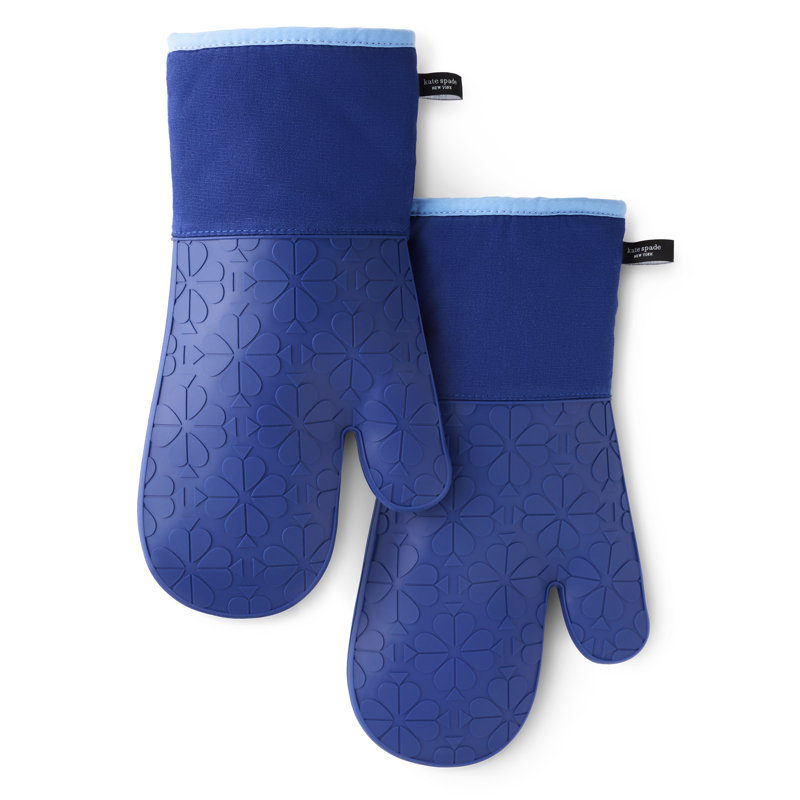 Kate Spade New York Spade Flower 7"x13" Soft Silicone Oven Mitt, Navy/Blue