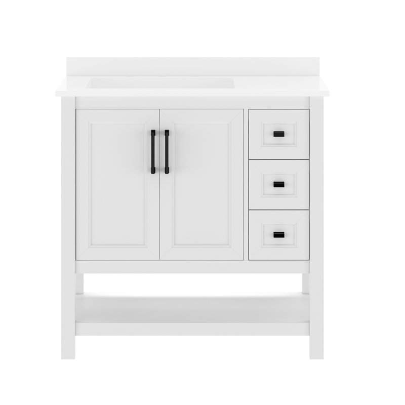 Ensemble de meuble-lavabo simple 36 po avec lavabo, armoire, tablette de rangement ouverte et tiroirs de rangement Caniya