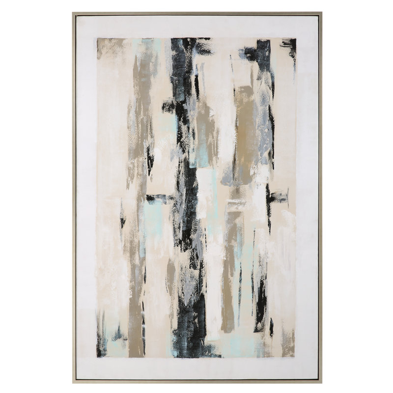 Placidity Neutral Abstract Canvas Art with Silver Frame