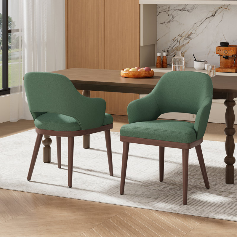 Chaise rembourrée moderne avec pieds en bois de noyer, Vert, Bois brun foncé