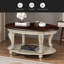 Table basse ovale en bois de 42 po pour le salon, table basse en bois massif à 2 niveaux avec tablette de rangement ouverte, assemblage facile-1859785840