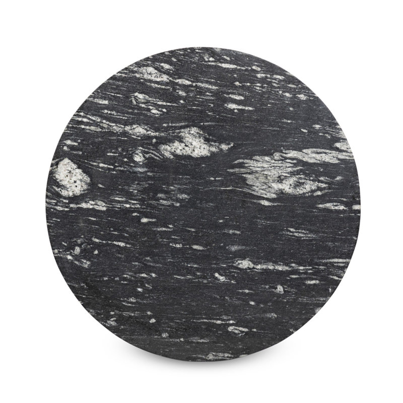 Anara Seraphine Pedestal Coffee Table, Polished Marble Top/Hammered Gray Base, 17" H x 47" L x 47" W