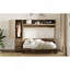 Lit escamotable pleine grandeur avec garde-robe, tiroirs et tablettes ouvertes, bois antique