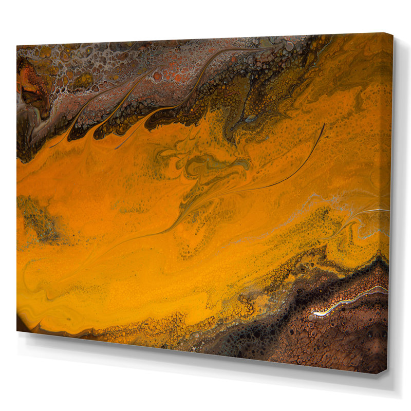 Orange et vagues de marbre noir - peinture sur toile, H 40 po x l 60 po x P 1,5 po, Toile tendue