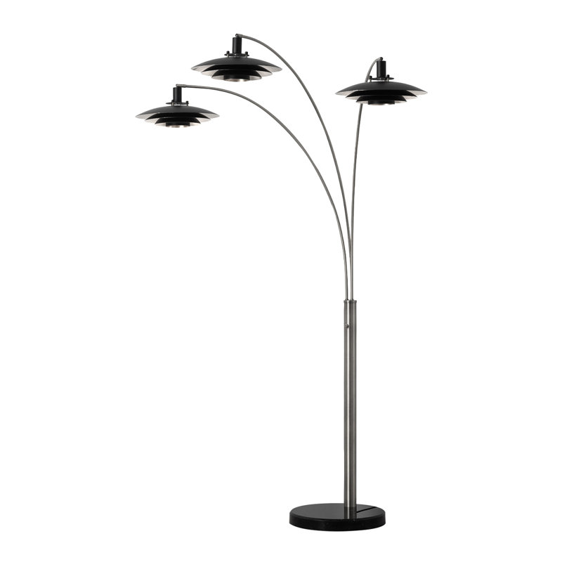 Rancho Mirage 3 Light Arc Floor Lamp - 84", Matte Black & Silver-Leaf Shade, Antique Nickel