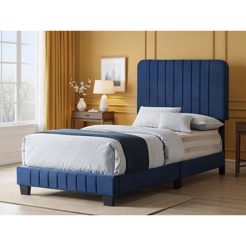 Lit simple en velours bleu marine Valletta, Lit simple, Marine