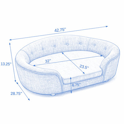 Canapé pour chien surdimensionné ovale semi-fermé surdimensionné surdimensionné - Matériau en lin durable, dossier capitonné, support haut-bas à centre haut et confort moelleux - gris foncé