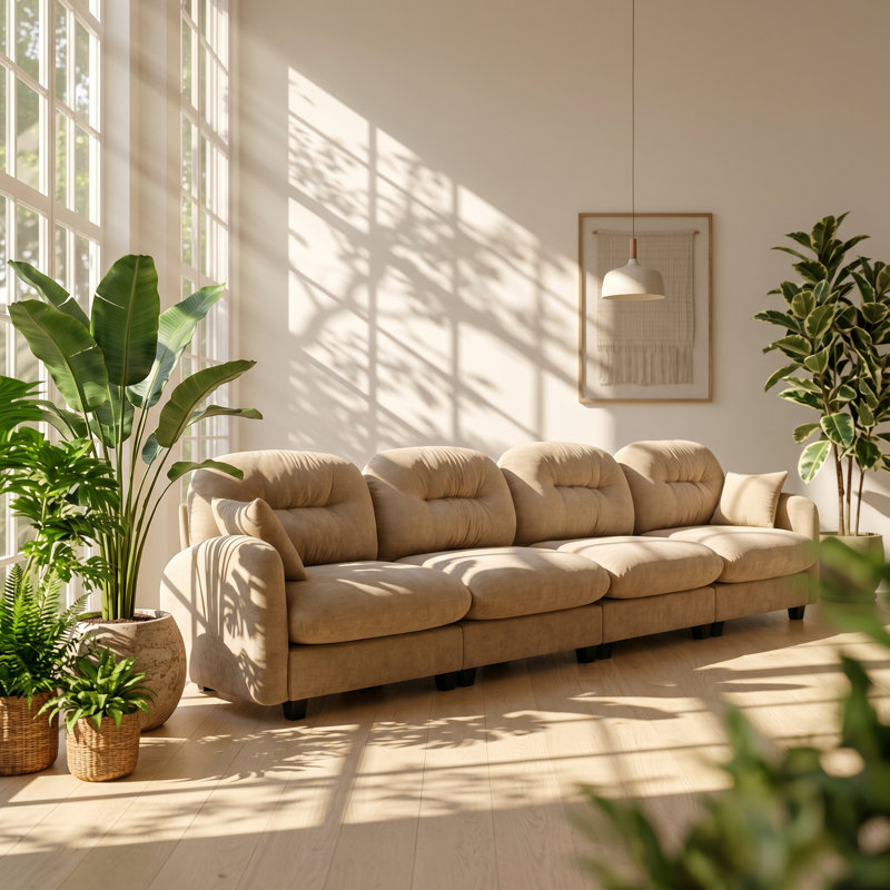 Aurelia 140" W x 34.2" D x 36.6" H Premium Chenille Camel 4-Seater Modular Sectional Couch