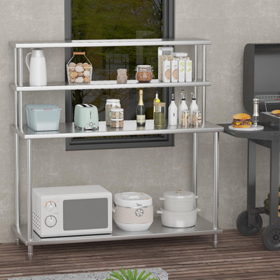 Table de préparation 60x24 "à 4 niveaux en acier inoxydable avec tablettes et sous-tablette réglable, établi robuste