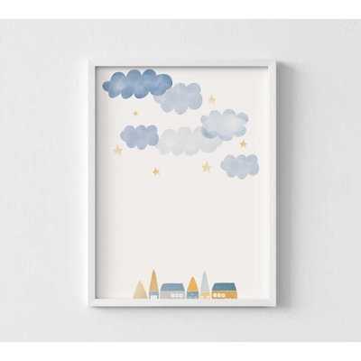 «Whimsical Little Village», reproduction d'art: maisons à l'aquarelle et nuages