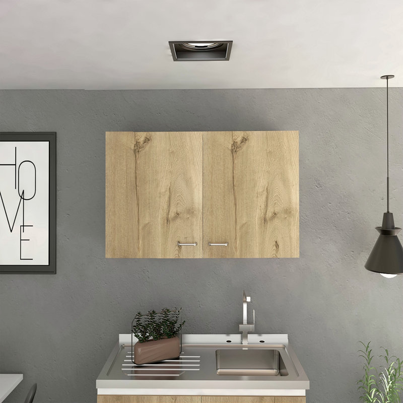 Armoire murale H 19 po, deux portes, deux tablettes internes, Naturel