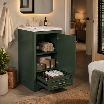 Ensemble meuble-lavabo moderne de 20,2 pouces avec lavabo en céramique et porte à fermeture en douceur