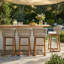 Outdoor Acacia Wood Counter Height Bar Stools with Cushion & Curved Wicker Back for Patio Poolside Kitchen Island-543389071