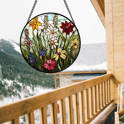 Fenêtre colorée avec fleurs et fleurs