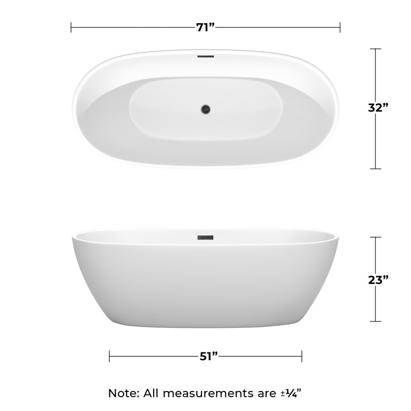 Juno 71'' x 32'' Freestanding Soaking Acrylic Bathtub, Matte White/Matte Black