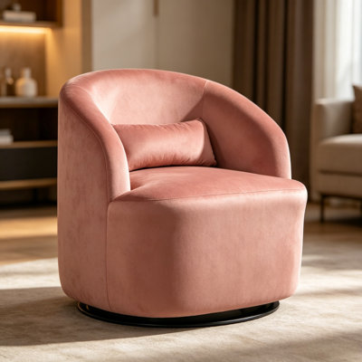 Fauteuil d'appoint pivotant à 360 °, fauteuil incurvé rembourré en velours noir, entièrement assemblé - aucun assemblage requis, fauteuil de loisir contemporain pour le bureau de la chambre à coucher
